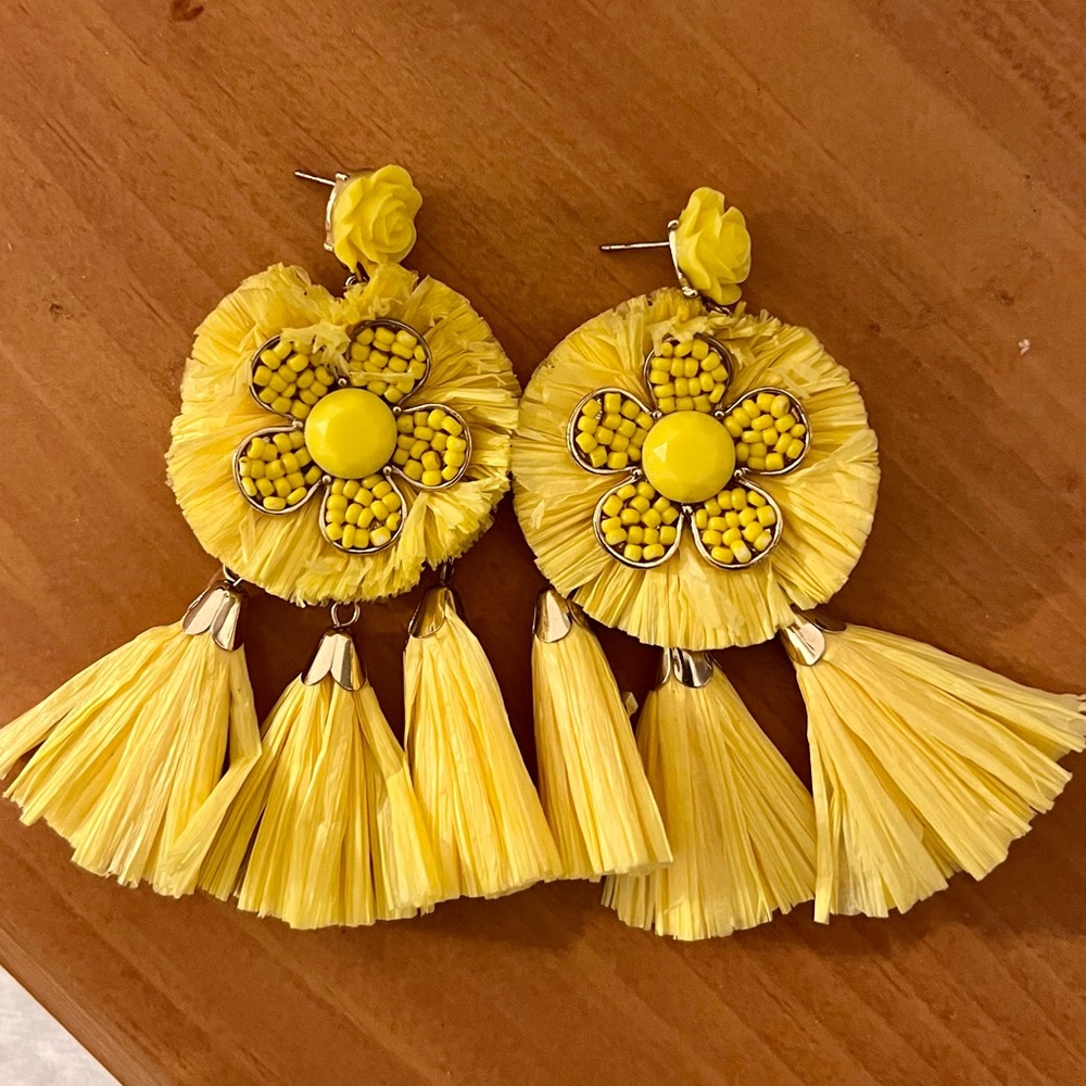 Embroidered Yellow Dangle Earrings